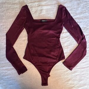 Forever 21 burgundy long sleeve bodysuit open back